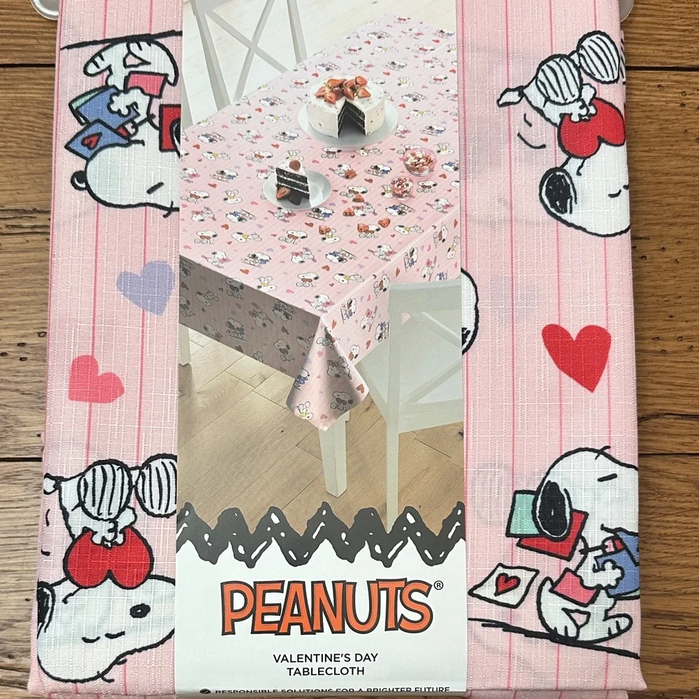 Peanuts Celebrate Together Pink Tablecloth with Snoopy and Hearts